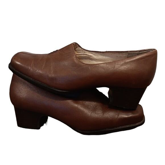 Strictly Comfort Women's 8W Brown Leather Slip-On Shoe Square Toe Block Heel - Picture 4 of 12